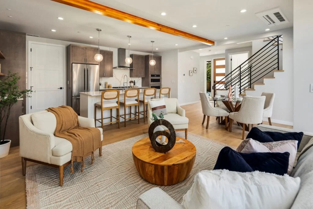 Staged great room and kitchen in Kirkland by IntExt Staging